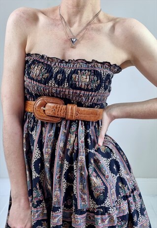 VINTAGE 80'S BROWN LEATHER CROCODILE STYLE BELT