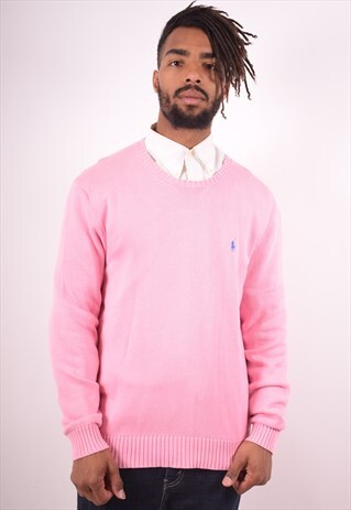 POLO RALPH LAUREN MENS VINTAGE JUMPER SWEATER LARGE PINK 90S