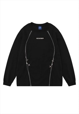 Utility sweatshirt extreme zippers jumper punk top in black