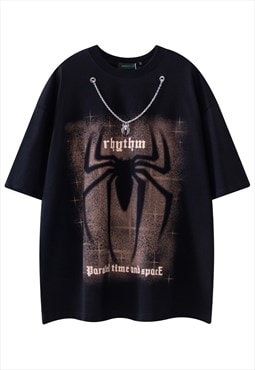 Spider print t-shirt chain tee retro grunge punk top black