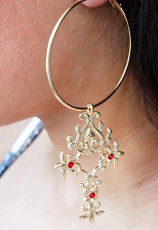 GOLD LARGE HOOP ORANTE DANGLE DROP EARRINGS