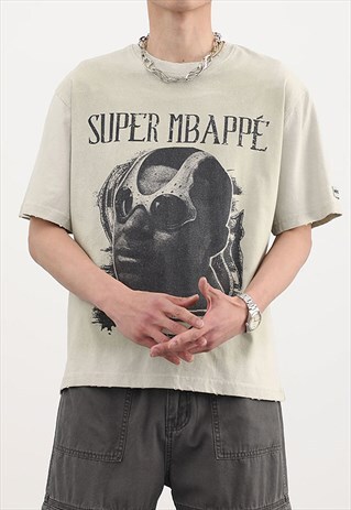 GREY GRAPHIC COTTON OVERSIZED T SHIRT TEE