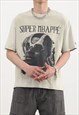 Grey Graphic  Cotton oversized T shirt tee