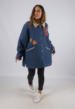 VINTAGE DENIM QUILT JACKET OVERSIZED LONGLINE 20 - 22 (DK4U)