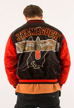 VINTAGE 80S RED J.YAMAGUCHI RED BLACK VARSITY JACKET