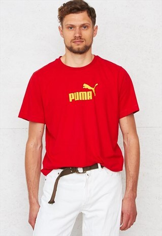 90S VINTAGE RED PUMA CREW NECK LOGO T-SHIRT