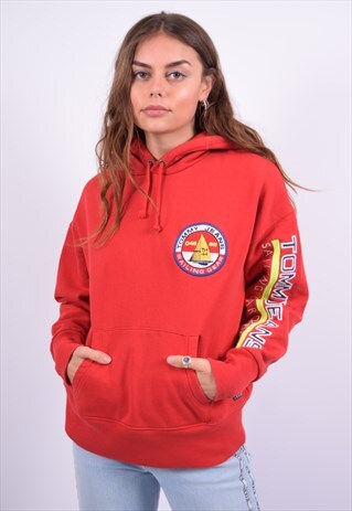VINTAGE TOMMY HILFIGER HOODIE JUMPER RED