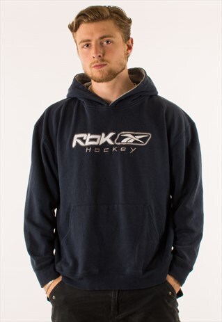 VINTAGE 90S NAVY REEBOK SPELLOUT HOODIE PULLOVER