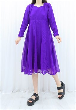80s Vintage Purple Midi Dress