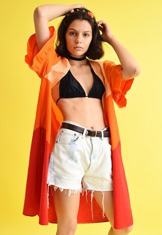 70'S STYLE RETRO OPEN FRONT MAXI CUSTOMIZED KIMONO