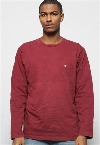 VINTAGE CHAMPION LONG SLEEVE LOGO T-SHIRT RED