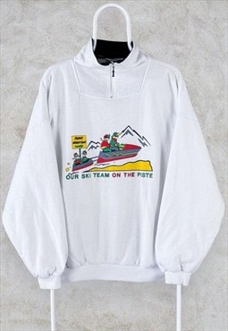Vintage Rodeo Ski Graphic White Sweatshirt 1/4 Zip Large