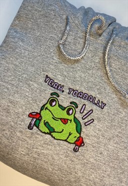 Yeah Toadally Embroidered Grey Hoodie