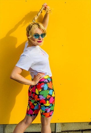 RAINBOW HEART HIGH WAISTED SHORTS