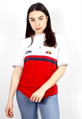 90'S RETRO WHITE & RED TOWELLING T-SHIRT