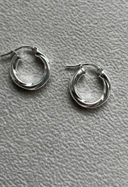 Twisted sterling silver hoop earrings for men