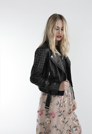 EYELET DETAIL BIKER JACKET