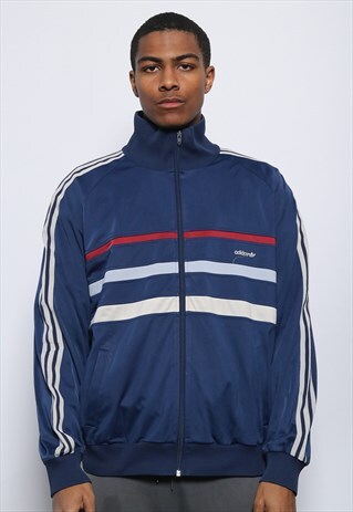 VINTAGE ADIDAS LOGO 3 STRIPE TRACK TOP JACKET BLUE