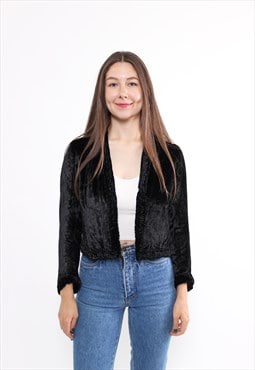 90s velvet crop bolero blouse, vintage goth cropped cardigan