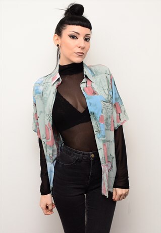 VINTAGE 90'S ABSTRACT INDIE PATTERNED OVERSIZED SHIRT