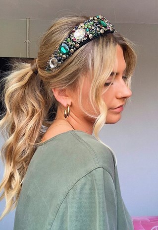 GREEN EMBELLISHED HEADBAND HEADPIECE HAIRBAND STUNNING