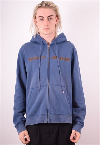 DKNY MENS VINTAGE HOODIE JACKET MEDIUM BLUE 90S