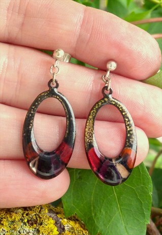 VINTAGE ENAMEL HOOP DROP EARRINGS WITH SILVER POSTS