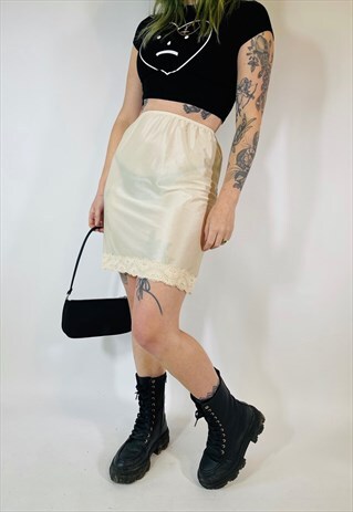 VINTAGE 90S 00S Y2K GRUNGE SATIN MESH LACE MINI SKIRT