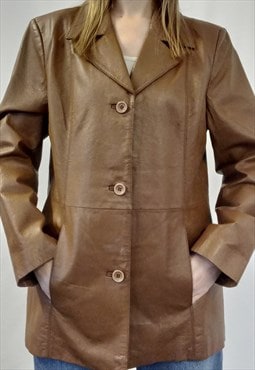 Vintage 00s Elements Leather Jacket Brown 