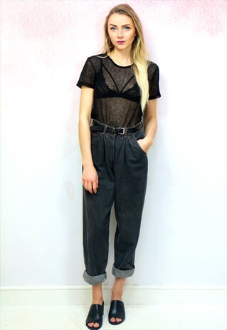 1990S VINTAGE WASHED BLACK HIGH WAIST RELAXED JEANS
