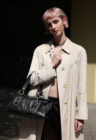VINTAGE COACH LEATHER TOTE BAG IN BLACK