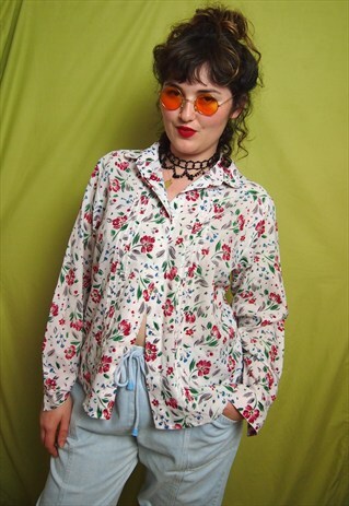WHITE BLOUSE WITH RED FLORAL PRINT