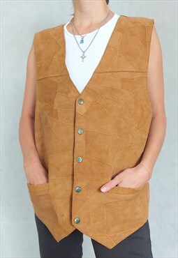Vintage Suede Striwa Vest, Large Size Brown Leather  Vest