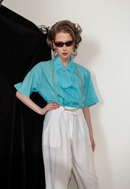 Vintage 80s romantic turquoise blouse
