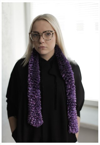 VINTAGE 80'S PURPLE FRILL GLOSSY SCARF