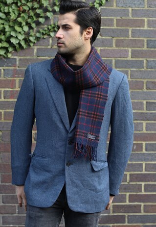 VINTAGE LAMBSWOOL CHECKED SCARF NAVY-AS94