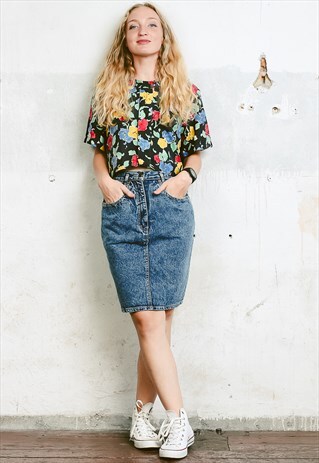 VINTAGE 80S DENIM PENCIL SKIRT
