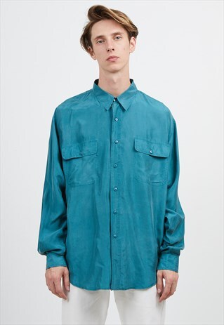 VINTAGE BLUE PURA SETA LONG SLEEVE SILK SHIRT