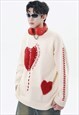 HEART PATCH SWEATER FLEECE JUMPER RETRO LOVE TOP IN CREAM