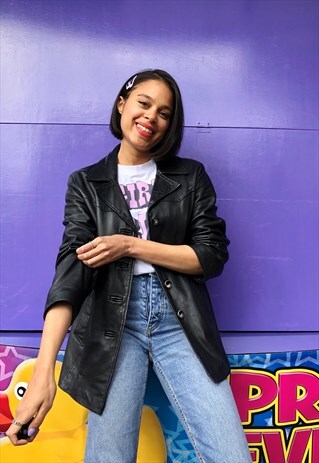 VINTAGE BLACK LEATHER BLAZER