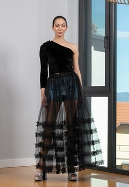 Black Ruffled Tulle Skirt, Women Tulle Skirt