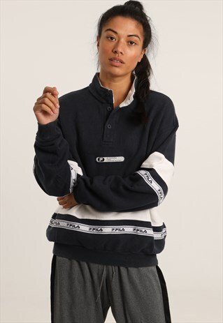 VINTAGE FILA EMBROIDERED SPELLOUT BUTTON-UP SWEATSHIRT