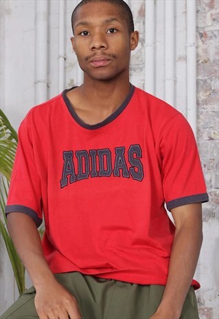 VINTAGE ADIDAS BIG LOGO SPELLOUT T-SHIRT RED