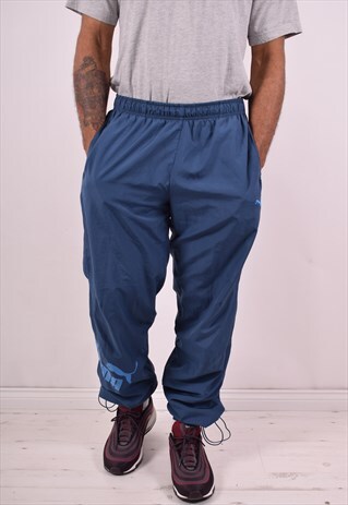 PUMA MENS VINTAGE TRACKSUIT TROUSERS W34 L32 BLUE 90S
