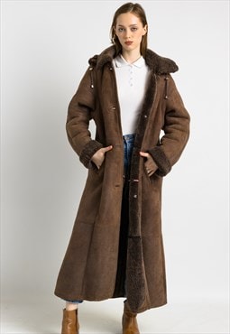 80s Vintage Suede Sheepskin Leather Shearling Coat 7002