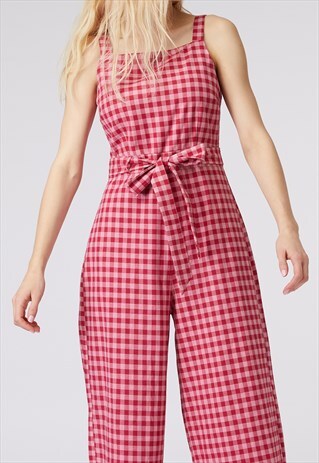 PRINCESS HIGHWAY RED CHECK JUMPSUIT