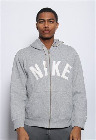 VINTAGE NIKE BIG SPELL OUT LOGO HOODIE GREY