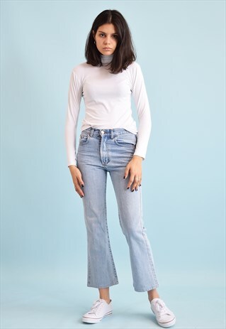 90'S RETRO REGULAR WAIST STONEWASH DENIM STRAIGHT JEANS