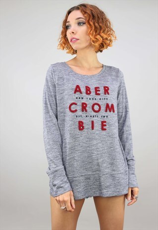 RETRO OVERSIZED GREY ABERCROMBIE & FITCH SWEATER SWEATSHIRT
