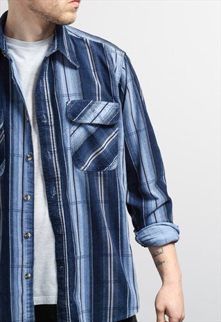 VINTAGE CORDUROY CORD SHIRT BLUE